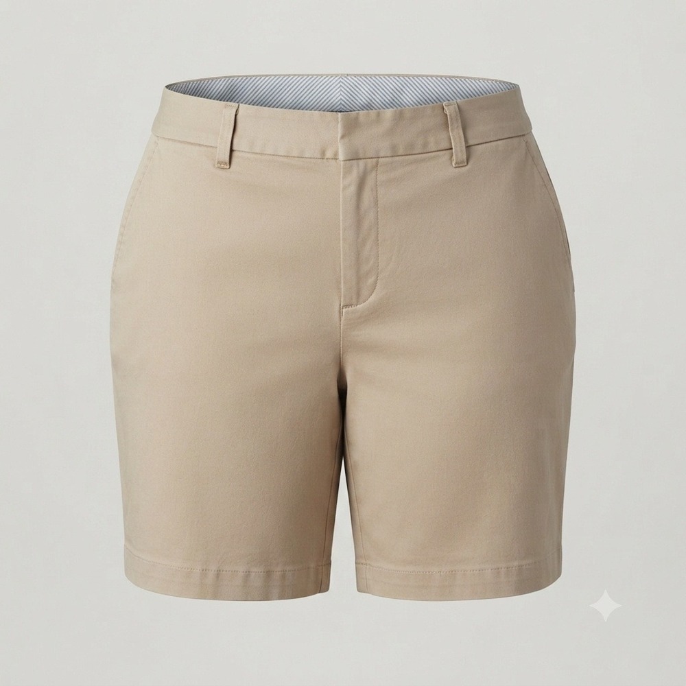 Lands End Chino Shorts Women 18W Khaki Tan Mid Rise 7 Inch Inseam Cotton Blend